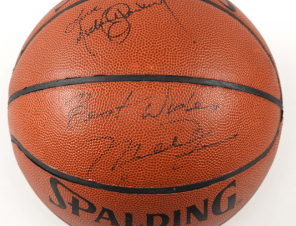 Basketball signed by Micheal Jordan and Micheal Jackson
